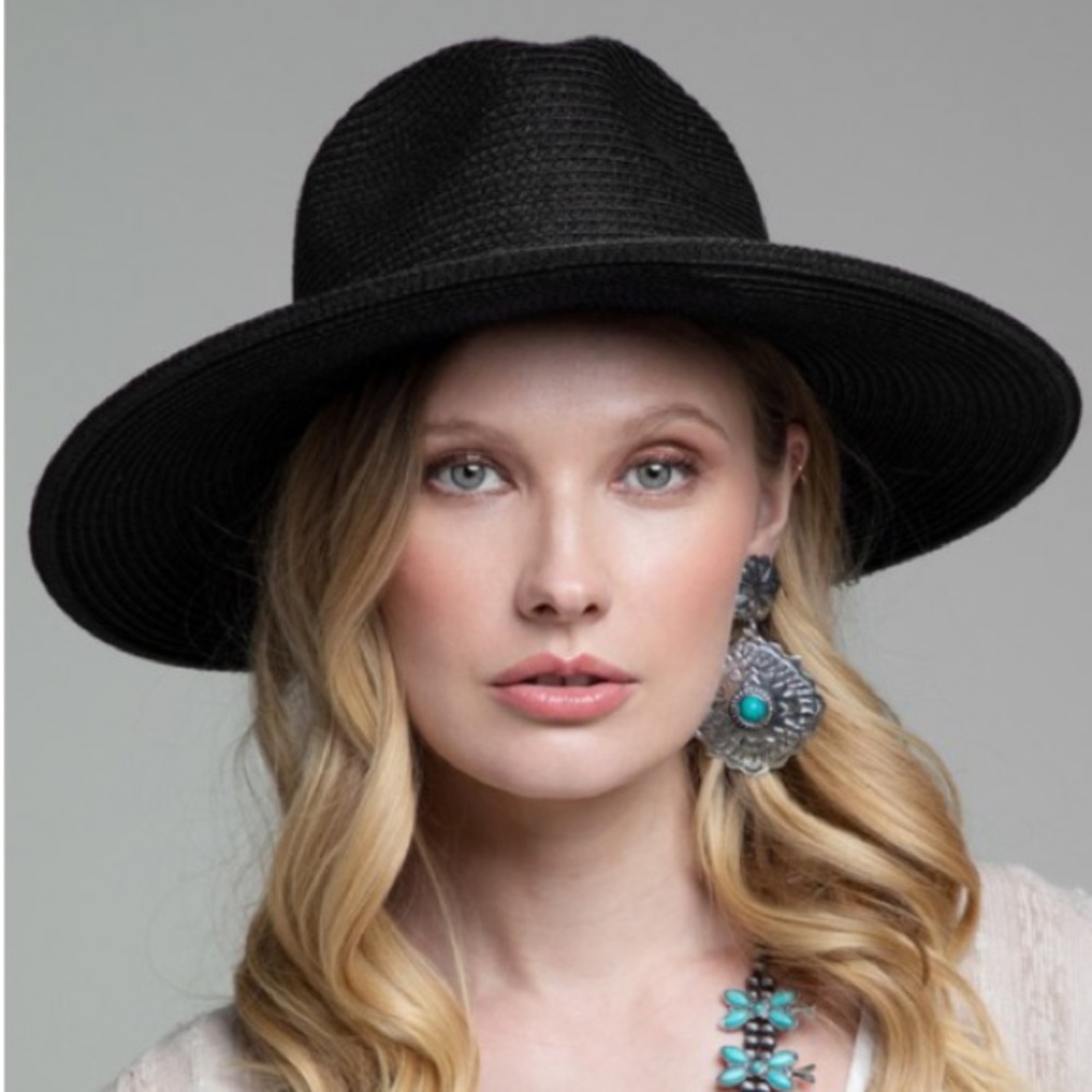Boho Chic Wide Brim Panama Hat With Double Trim - Picture 2 of 9